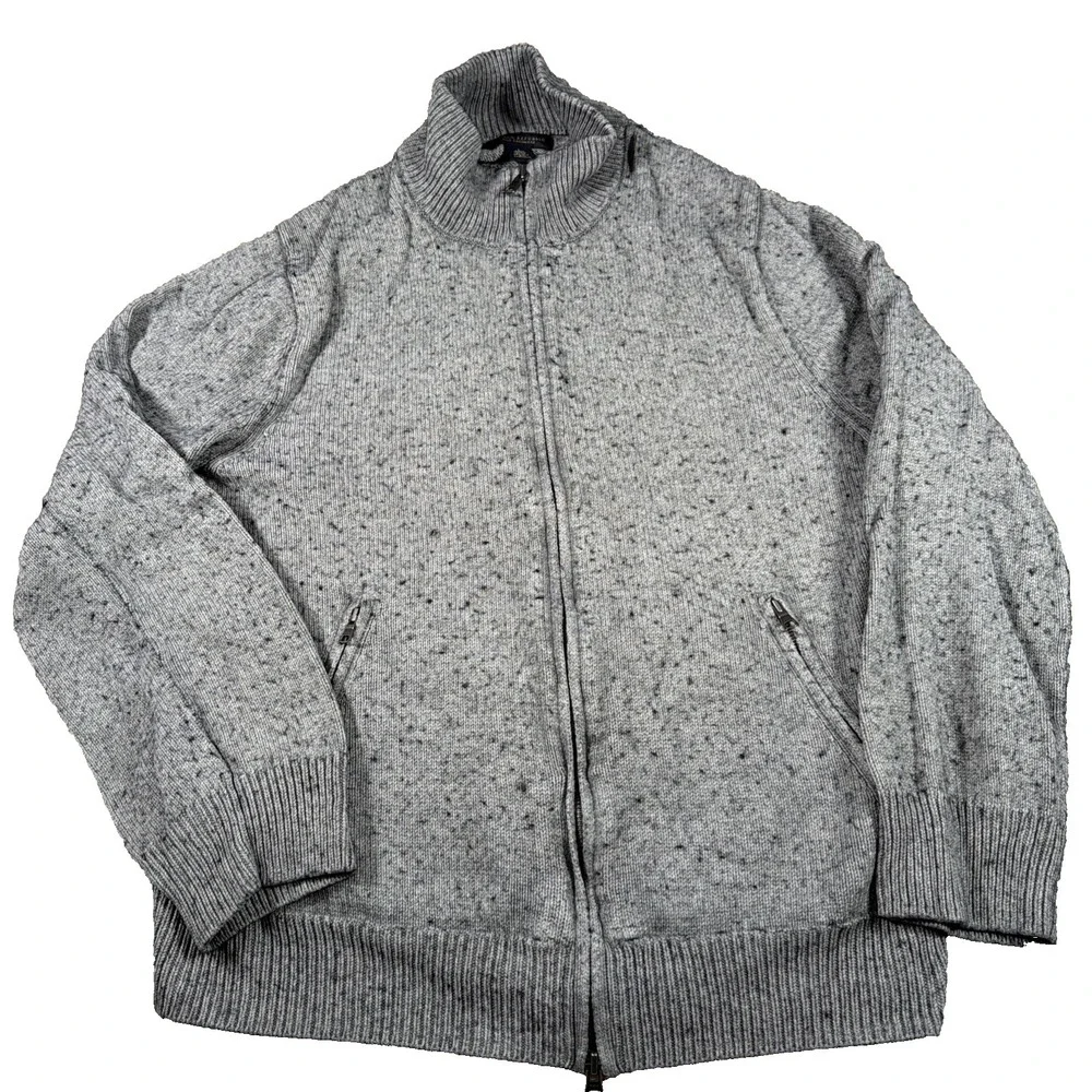 Banana Republic Mens Full Zip Sweater Cardigan Large Silk Cashmere Gray Preppy